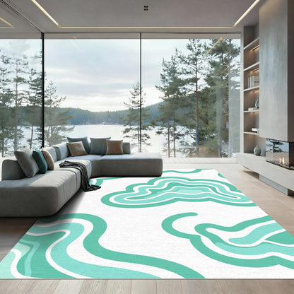 Cool Aqua Organic Wave Composition Rug