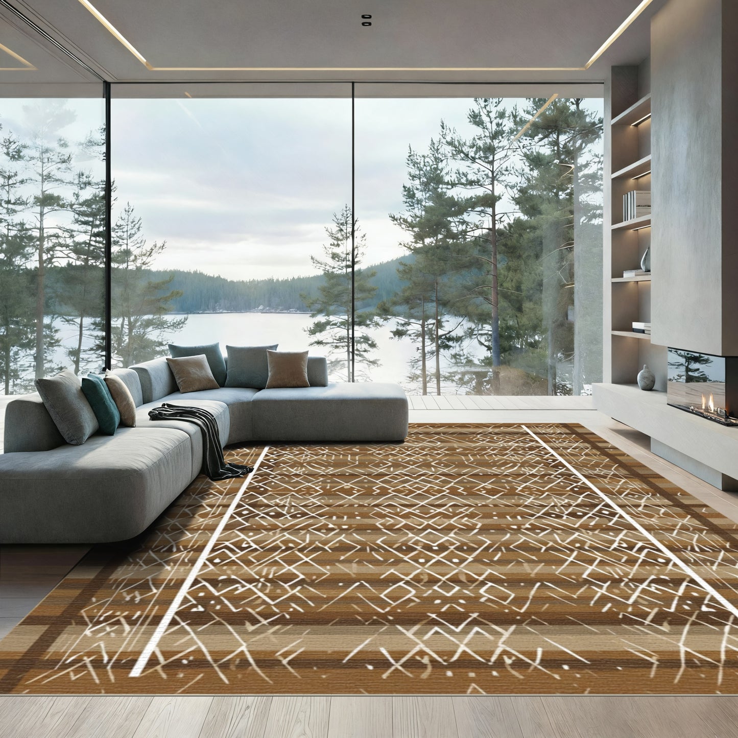 Brown Earthy Lattice Border Rug