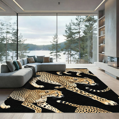 Spotted Cheetahs Black Background Illustration Rug