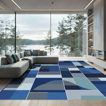 Modern Blue Contemporary Geometric Shapes Rug