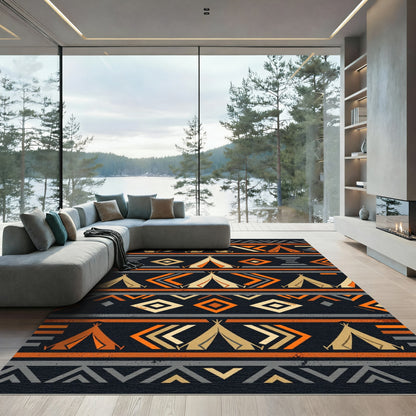 Geometric Teepee Boho Ochre Gray Rug