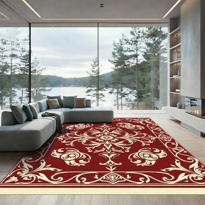 Crimson Cream Classic Floral Scroll Rug