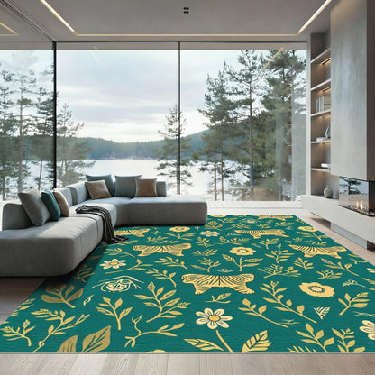 Golden Tiger Floral Emerald Garden Mural Rug