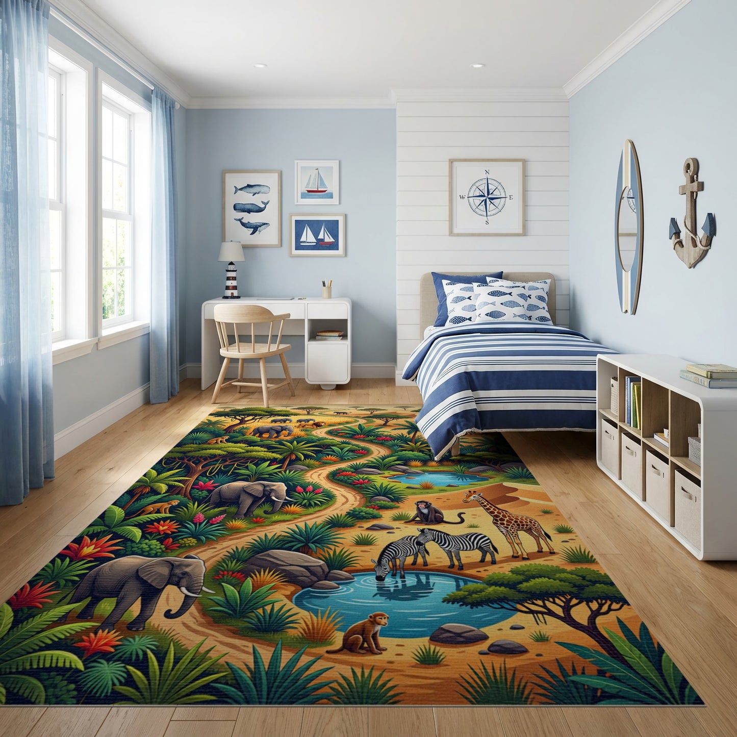 Vibrant Savanna Wildlife Path Rug