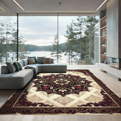 Ornate Burgundy Gold Floral Medallion Rug