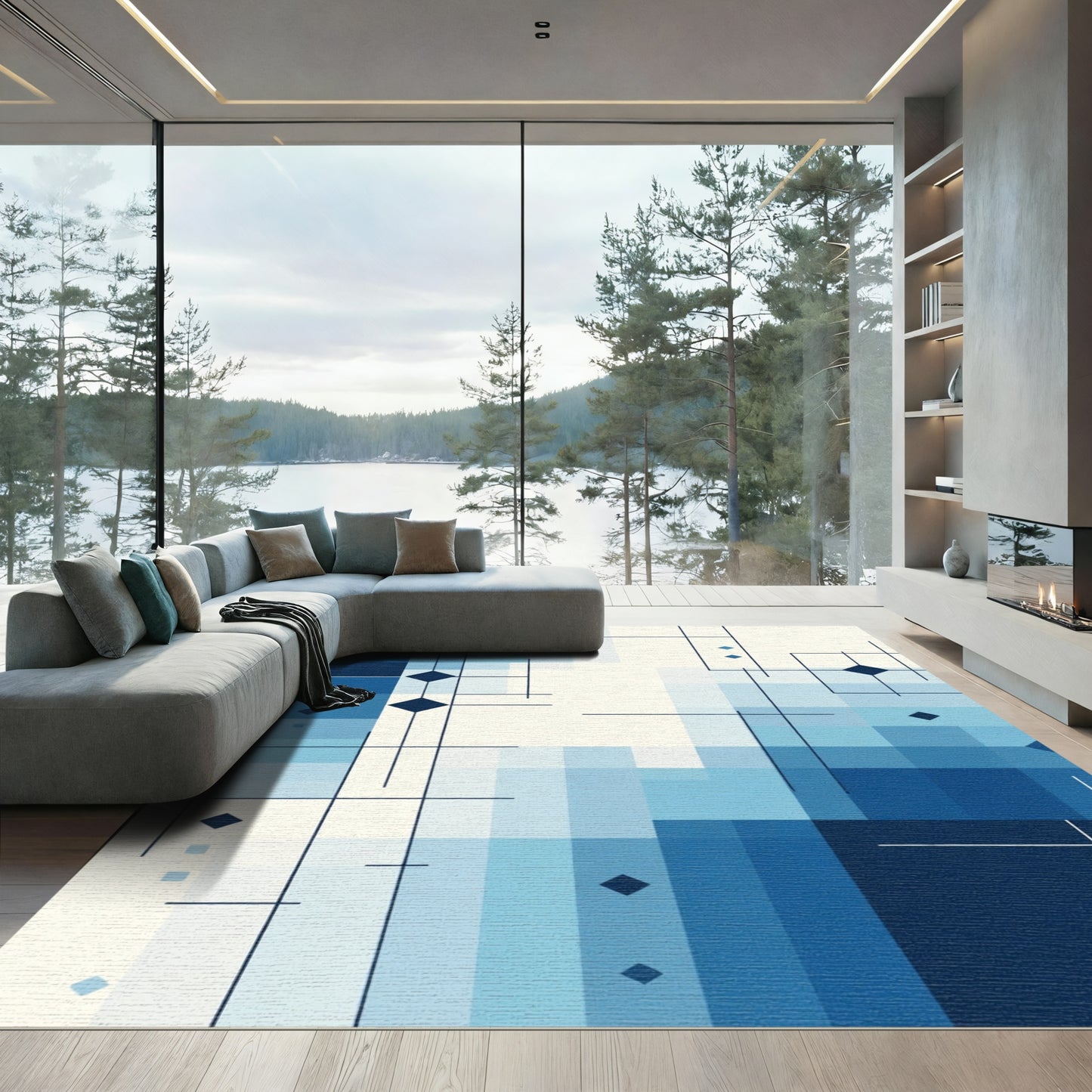 Navy Blue Diamond Geometric Abstract Rug