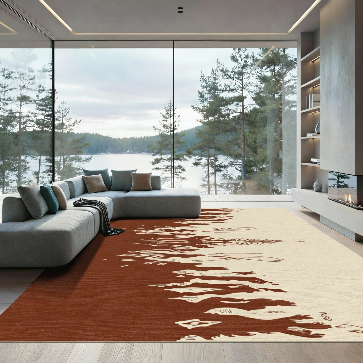 Brocade Stripe Crimson Cream Rug