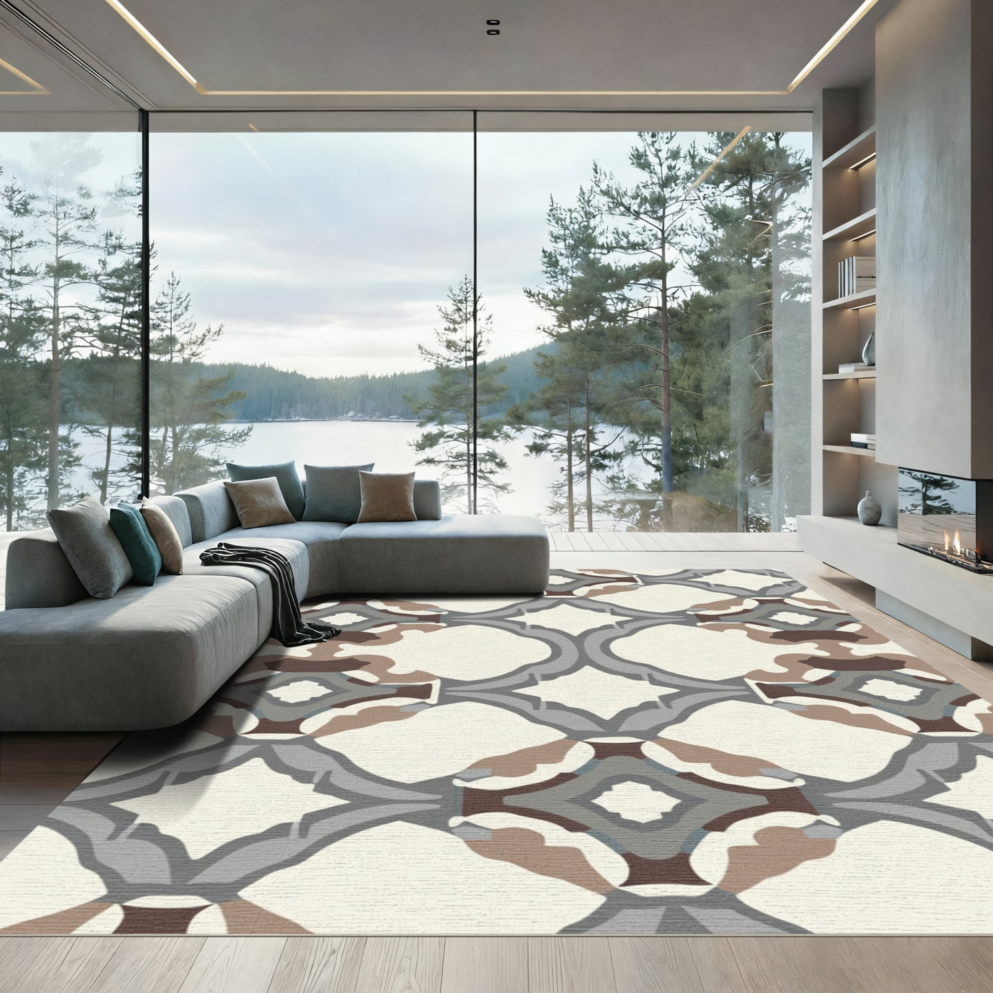 Neutral Earth Tones Quatrefoil Lattice Rug
