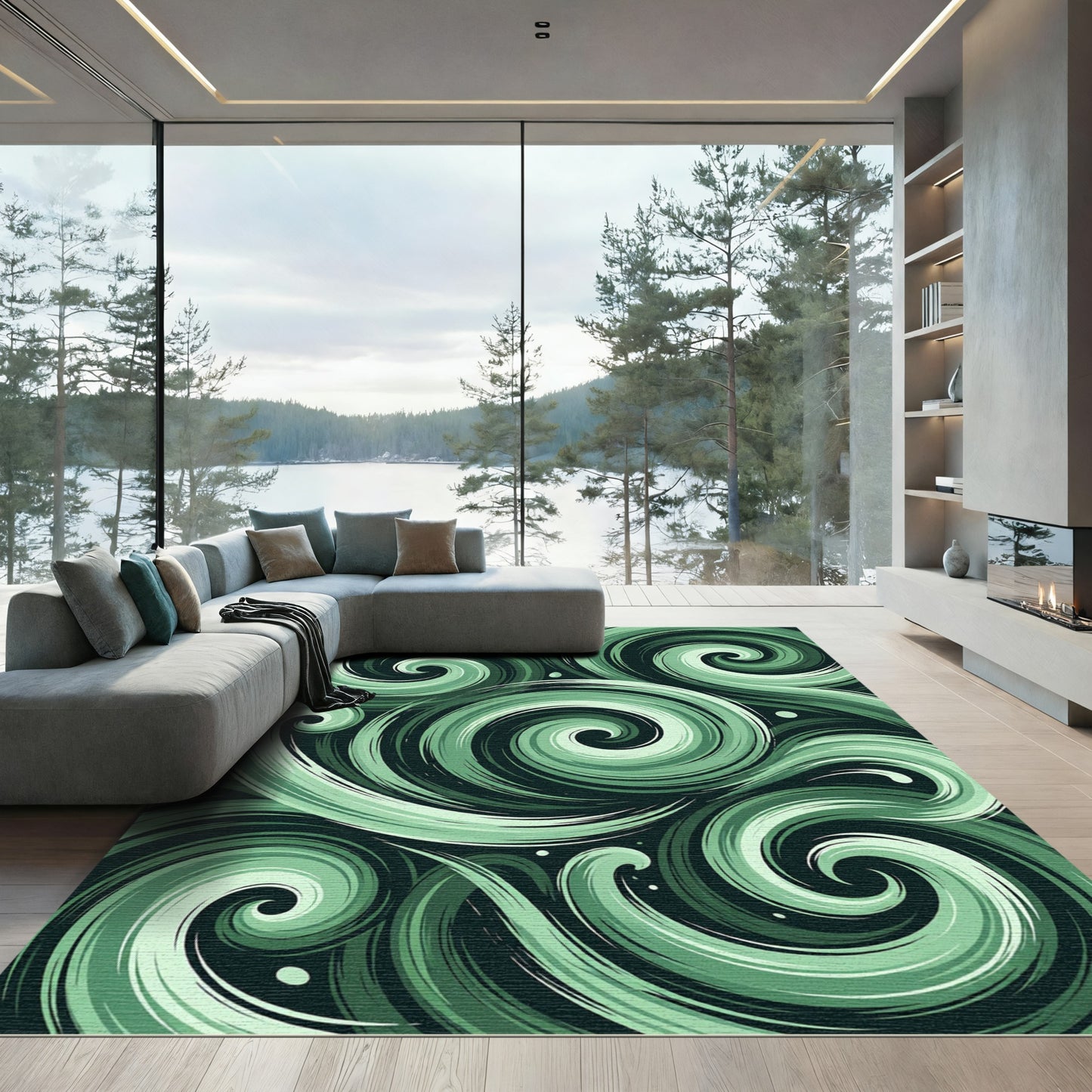 Muted Green Swirling Abstract Rug