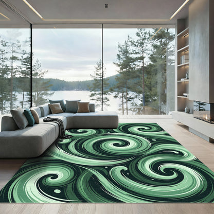 Muted Green Swirling Abstract Rug