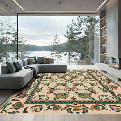 Eclectic Cream Emerald Ivory Arabesque Rug
