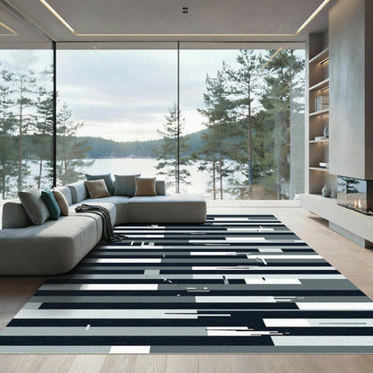Monochrome Abstract Geometric Linear Stripe Rug