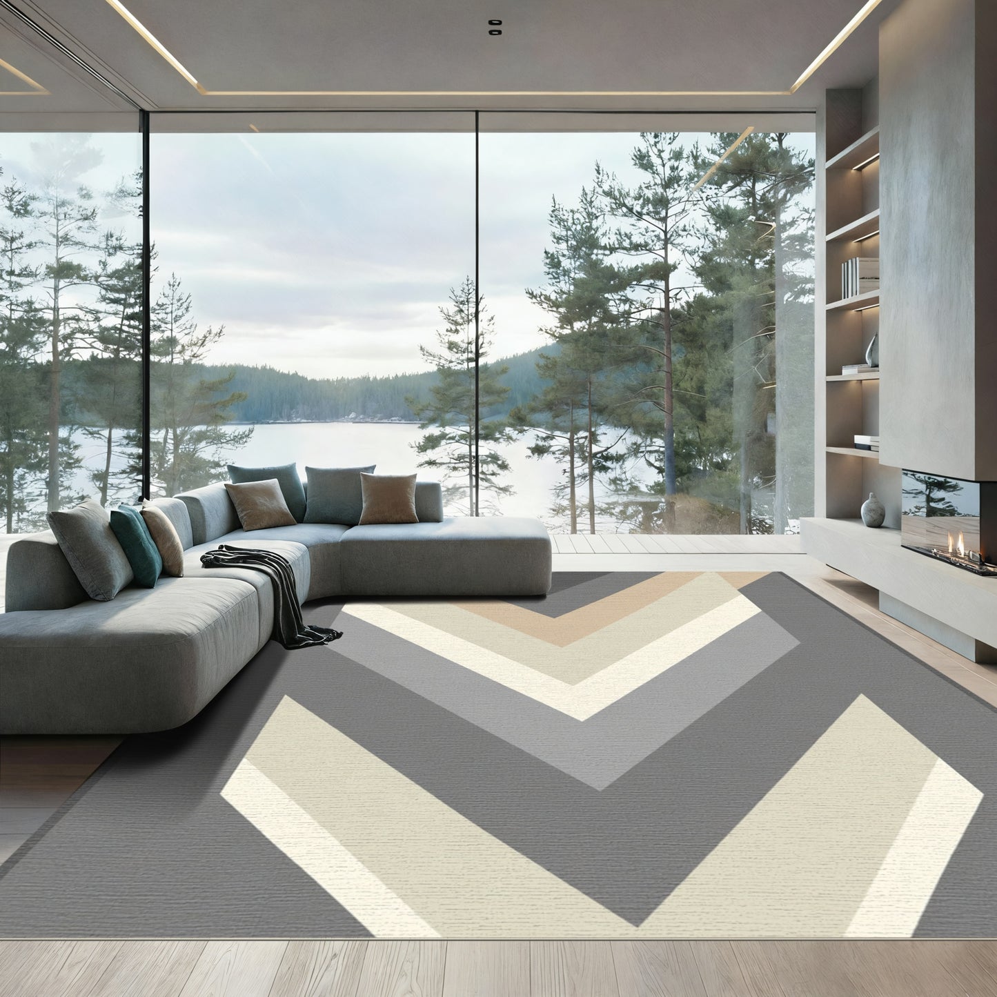 Chevron Stripes Neutral Tone Area Rug