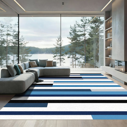 Modern Geometric Blue Stripe Rug