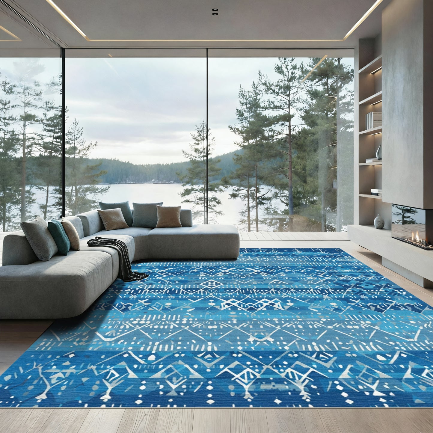 Midnight Blue Tribal Diamond Horizon Rug