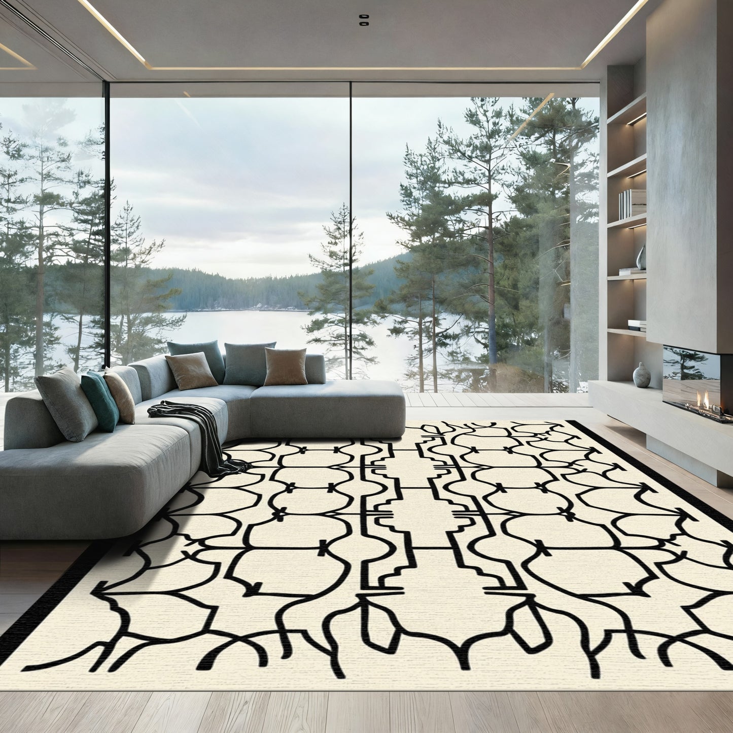 Cream Black Lattice Arch Rug