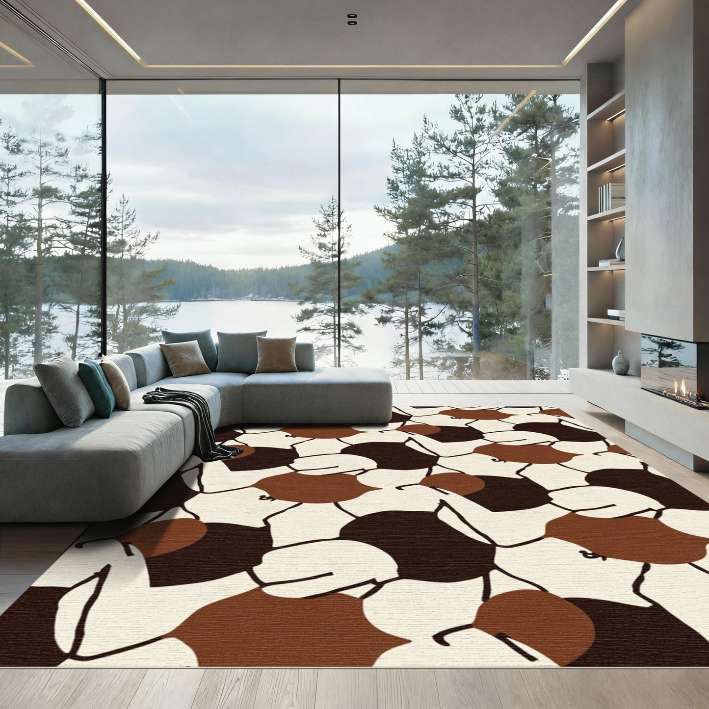 Brown and Cream Abstract Organic Shapes Rug