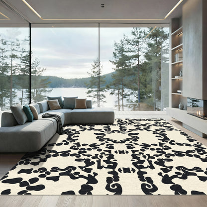 Abstract Black Ivory Organic Lace Rug