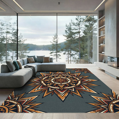 Earthy Sunburst Geometric Medallion Rug
