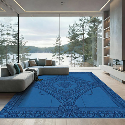 Deep Blue Intricate Medieval Medallion Rug