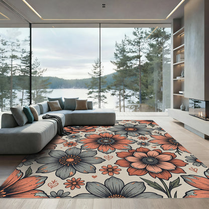 Vintage Terracotta and Gray Floral Bloom Rug