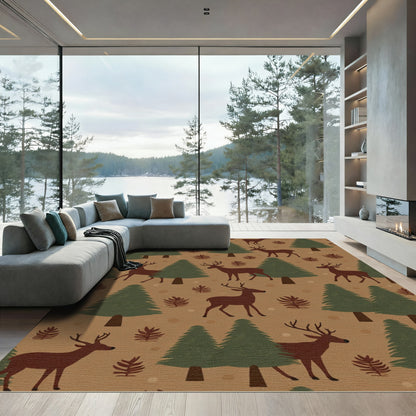 Brown Deer Pine Forest Seamless Pattern Rug