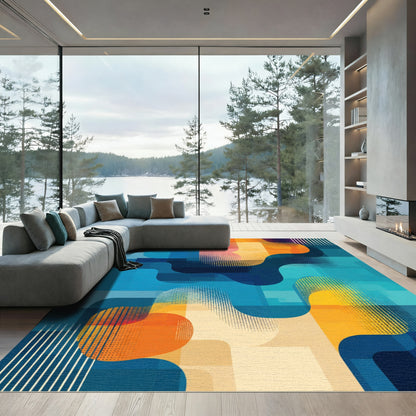 Vibrant Abstract Geometric Flow Rug