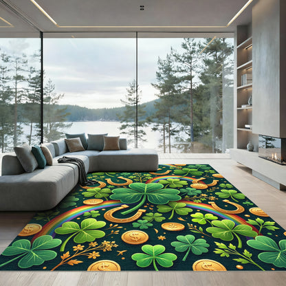 Lucky Golden Clover Horseshoe Rainbow Illustration Rug