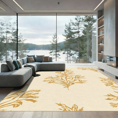 Golden Botanical Branch Fern Rug