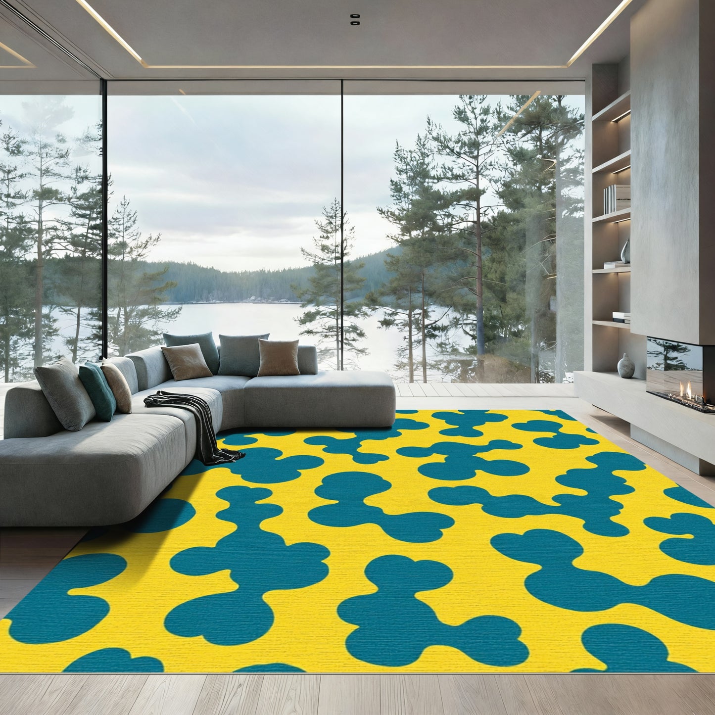 Teal Blob Yellow Organic Seamless Rug