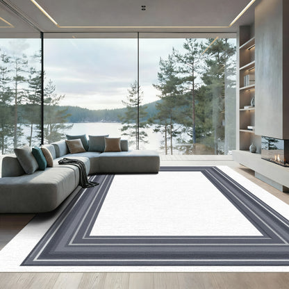 Dark Gray Multi Stripe Border Accent Rug