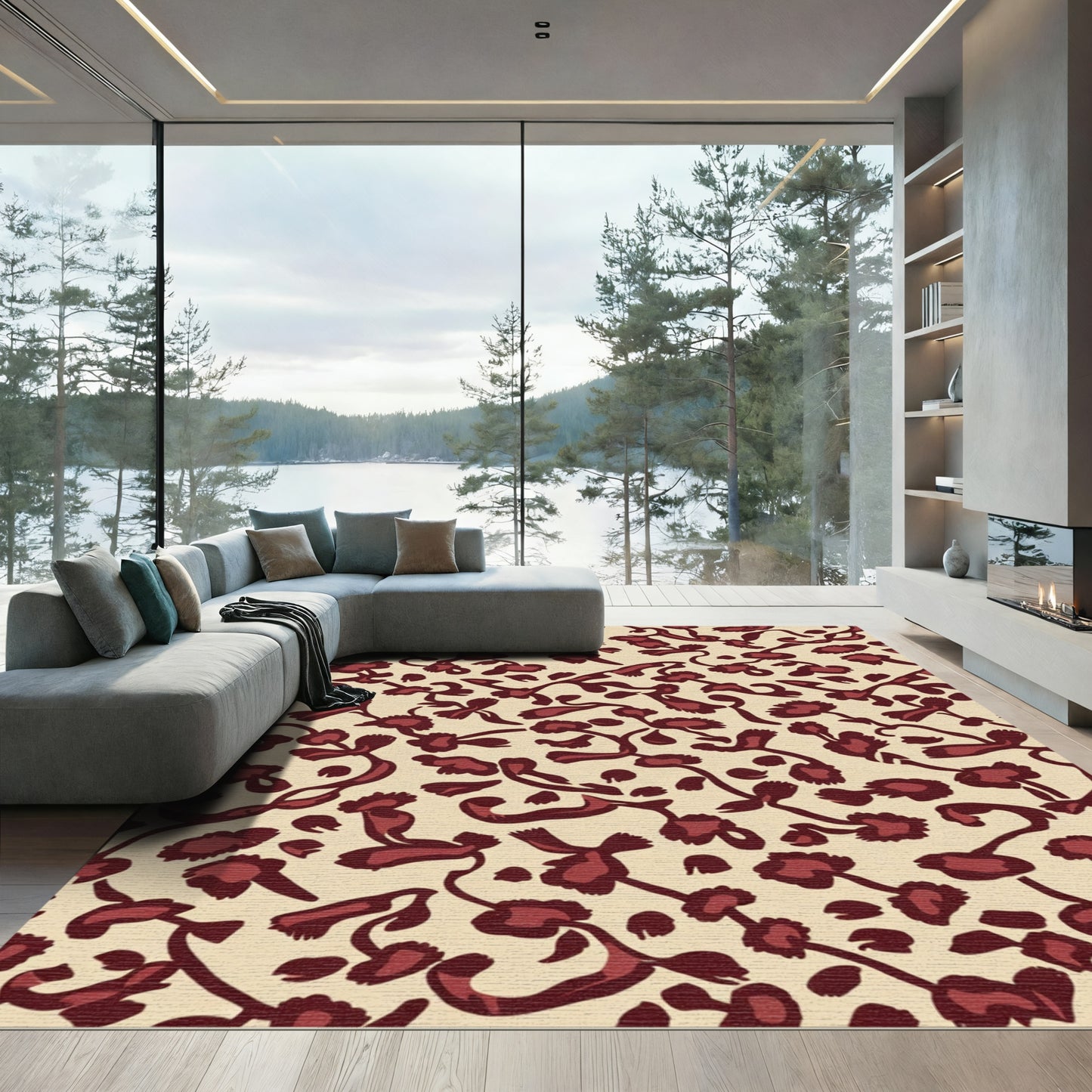 Crimson Blossom Branch Repeating Art Rug