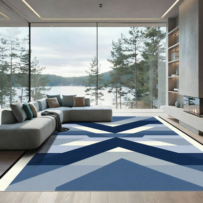 Geometric Blue Chevron Array Rug