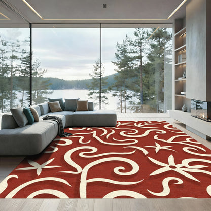 Crimson Swirl Starburst Abstract Rug