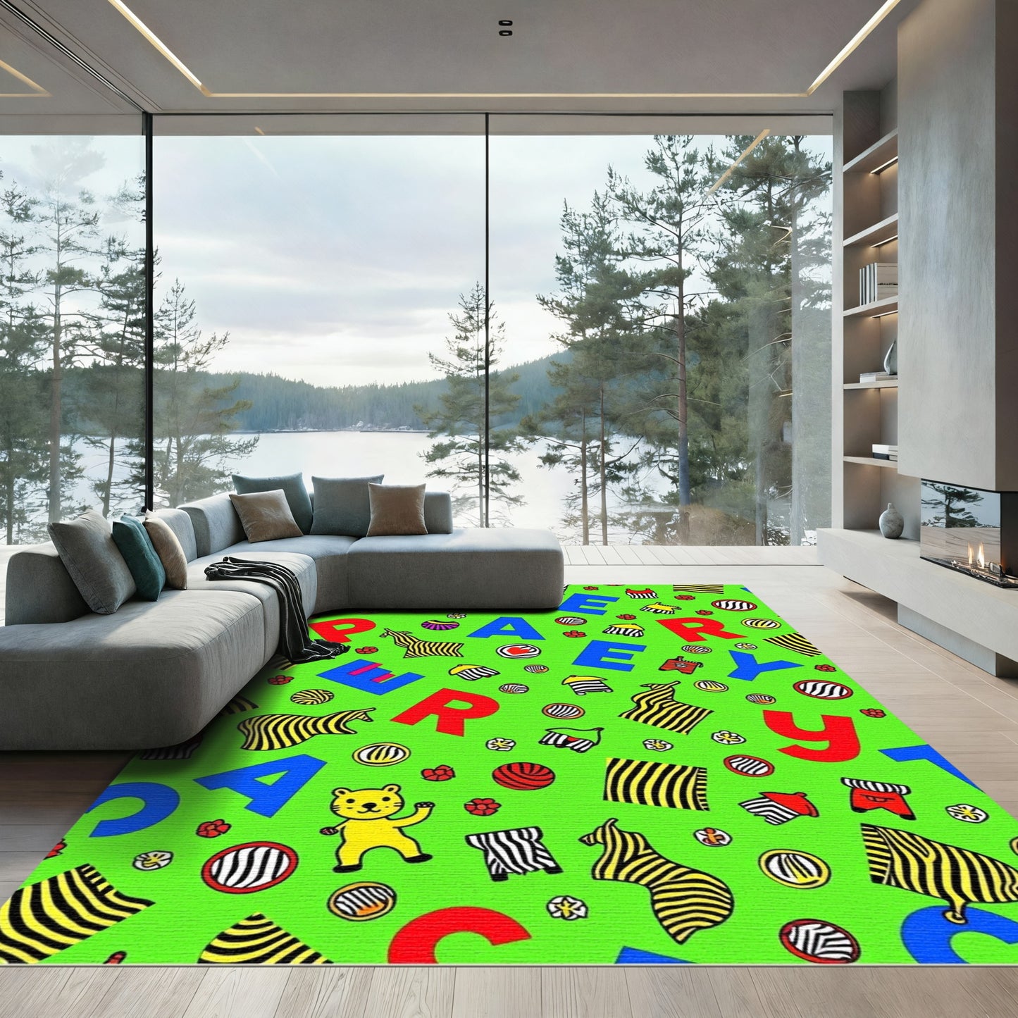 Vibrant Primary Alphabet Zoo Rug