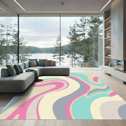 Retro Swirl Pink Mint Gray Waves Rug