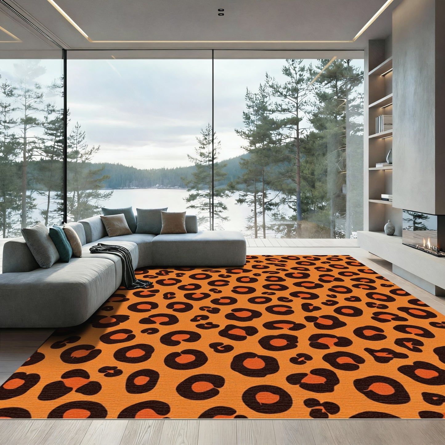 Vibrant Tawny Feline Spots Rug