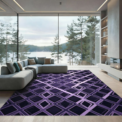 Modern Purple Geometric Diamond Grid Rug