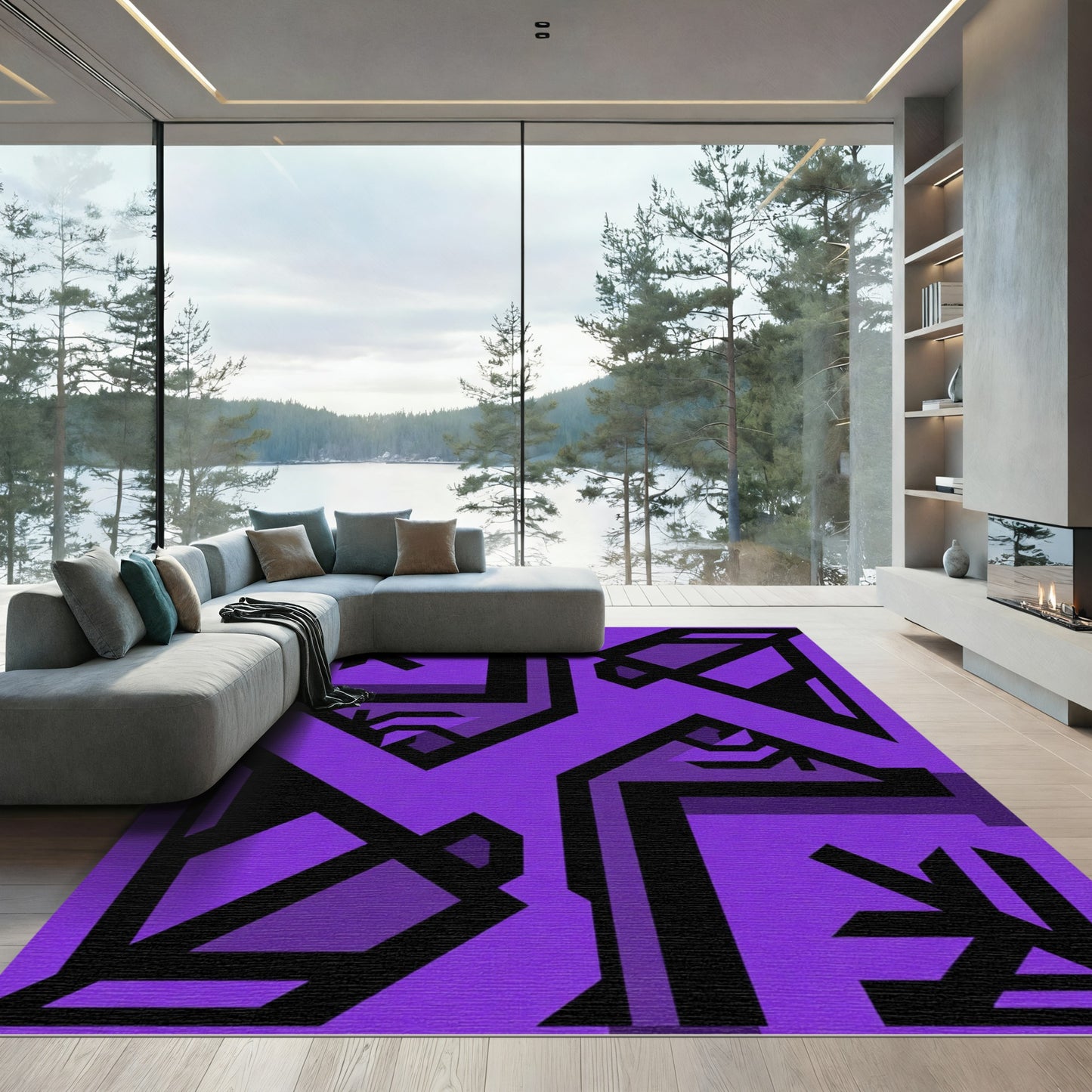 Bold Purple Geometric Angular Rug