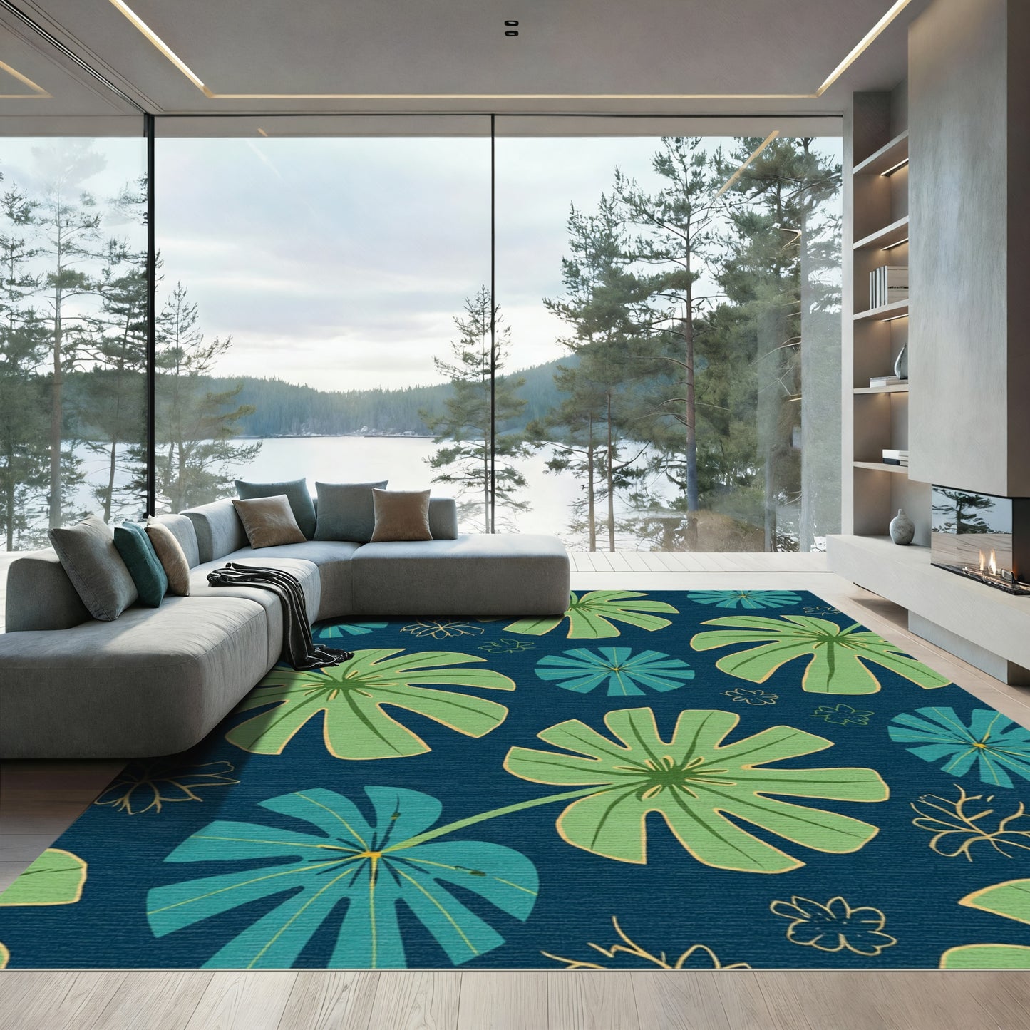 Tropical Monstera Leaf Botanical Art Rug