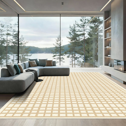 Minimalist Beige Grid Harmony Rug