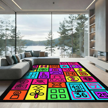 Bright Alphabet Grid Composition Rug