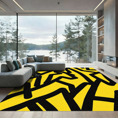 Bold Yellow Black Abstract Lines Rug