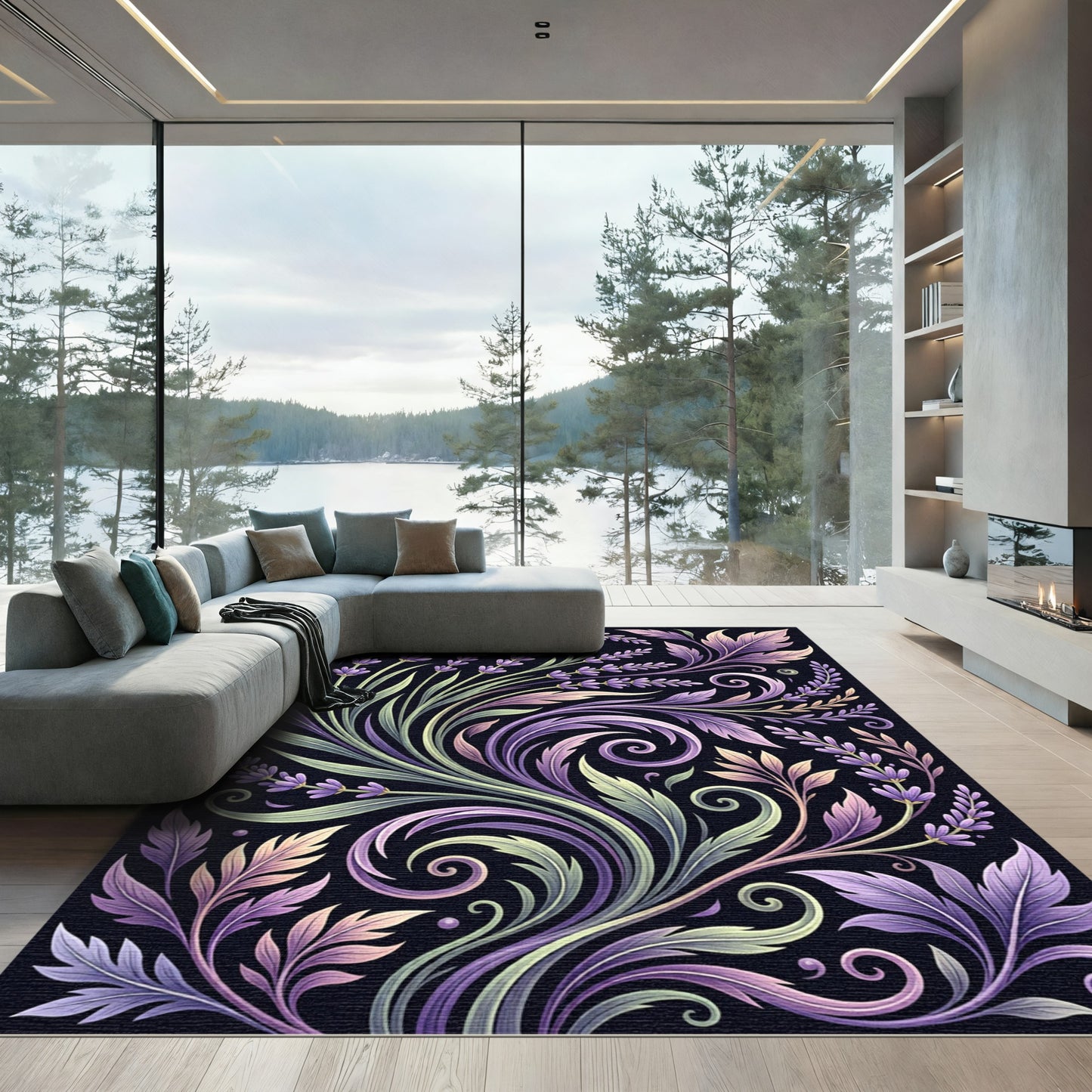 Lavender Swirl Floral Vintage Art Rug