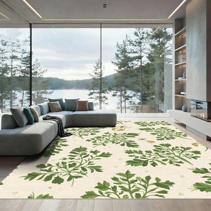 Green Herb Botanical Cream Rug