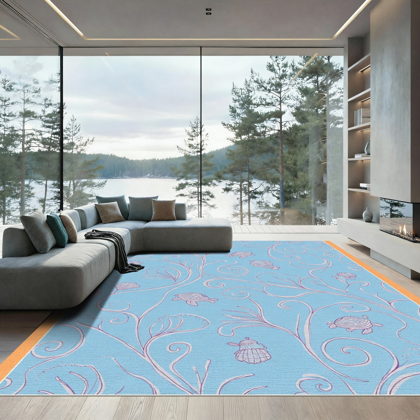 Oceanic Blue Turtle Vine Swirl Rug