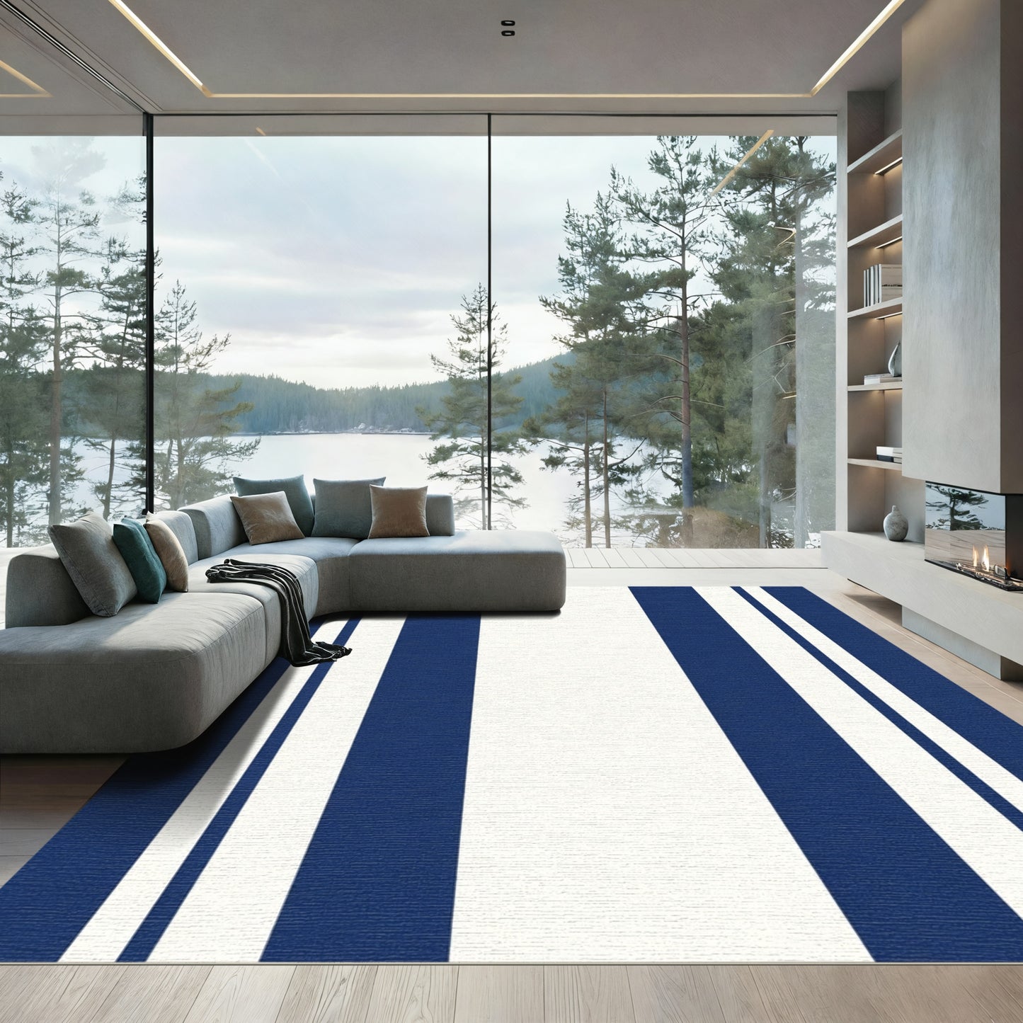 Classic Navy White Stripe Rug