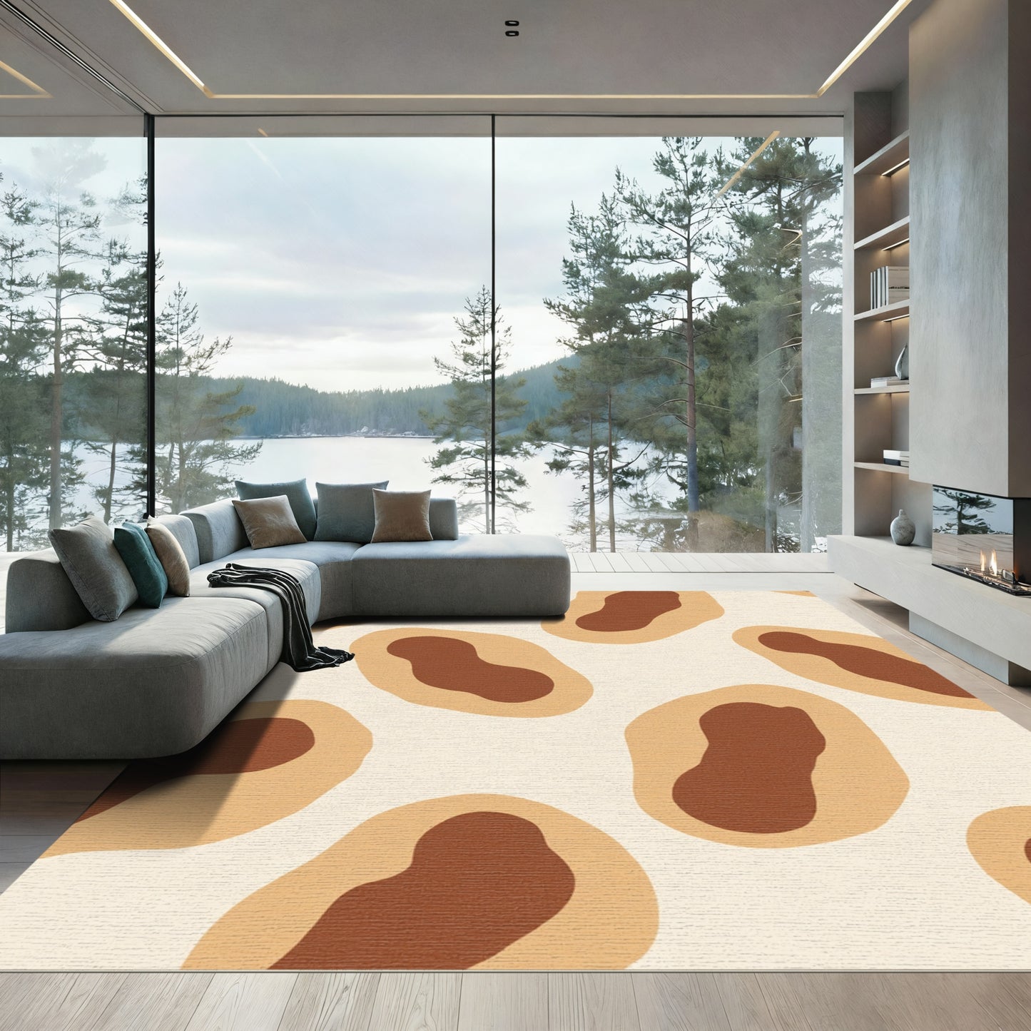 Organic Brown And Tan Blob Rug