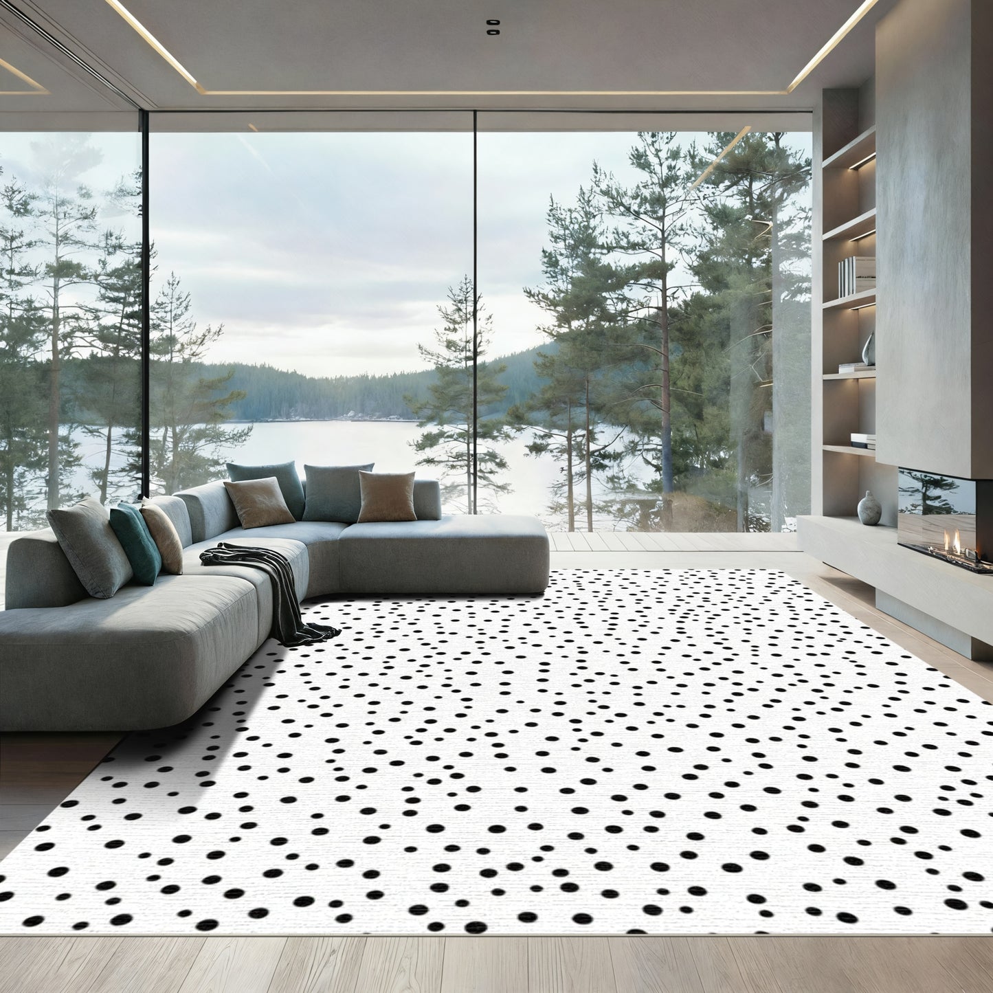 Black White Scattered Dots Rug
