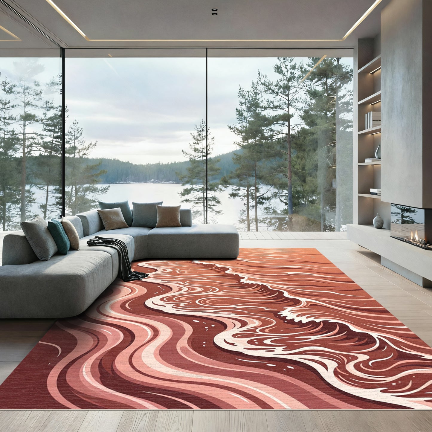 Terracotta Wave Splash Flow Rug